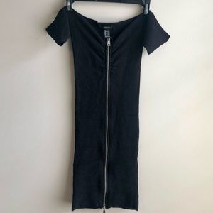 Forever 21 Black Off Shoulder Zip Up Dress